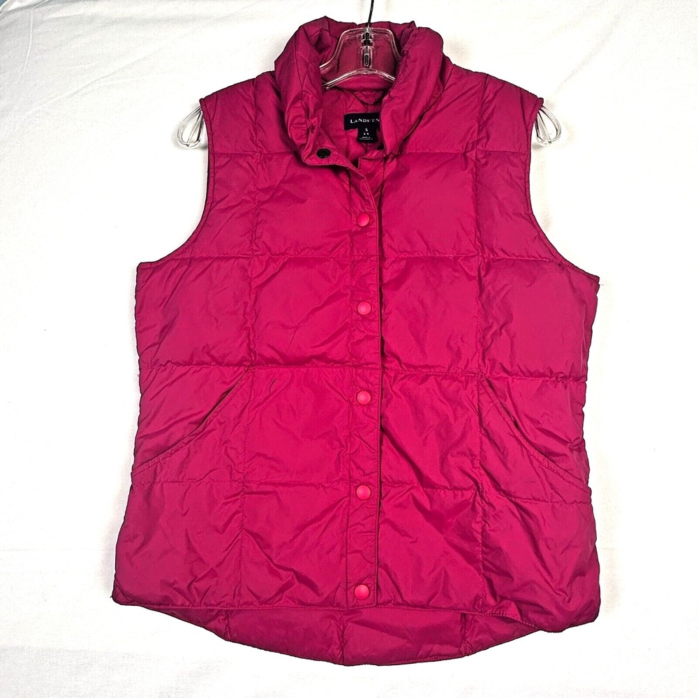 Land's End Women's Sz S 6-8 Down Puffer Vest Hot Pink Nylon Quilted Snap Warm